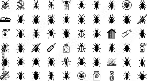 Pest and insect control, vector icons set
