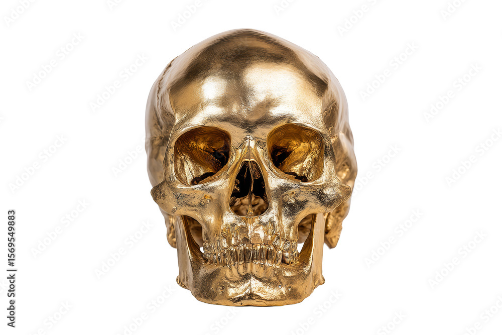 Fototapeta premium Golden skull sculpture art studio still life indoor close-up