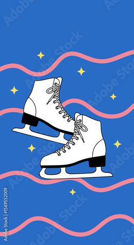 Stylish ice skates with an energetic mood on a bright blue background