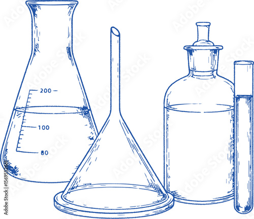 A detailed hand-drawn illustration of laboratory tool. Ideal for quality testing, cosmetic R&D, skincare formulation and vintage science-themed design.	