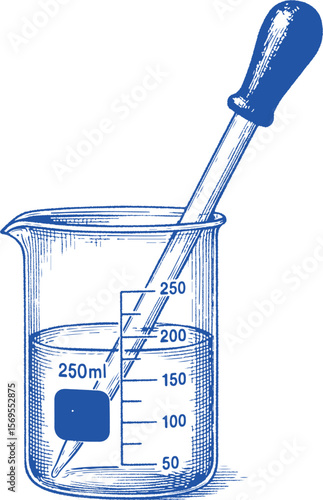 A detailed hand-drawn illustration of laboratory tool. Ideal for quality testing, cosmetic R&D, skincare formulation and vintage science-themed design.	