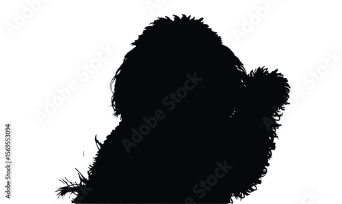 Fluffy Dog Silhouette Raising Paw – Minimal Vector Pet Illustration on White