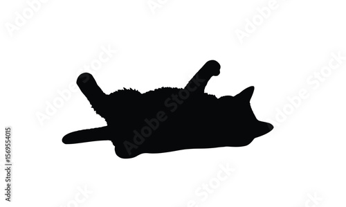Relaxed Cat Silhouette Lying Backwards on White Background Still