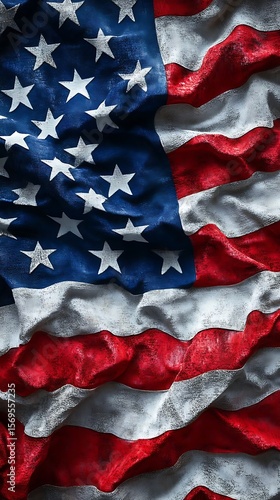 Wrinkled American Flag Closeup.