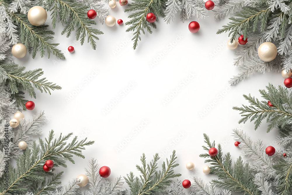Christmas Branches Border with Christmas Decorations. Christmas Branches Border with Christmas Decorations.