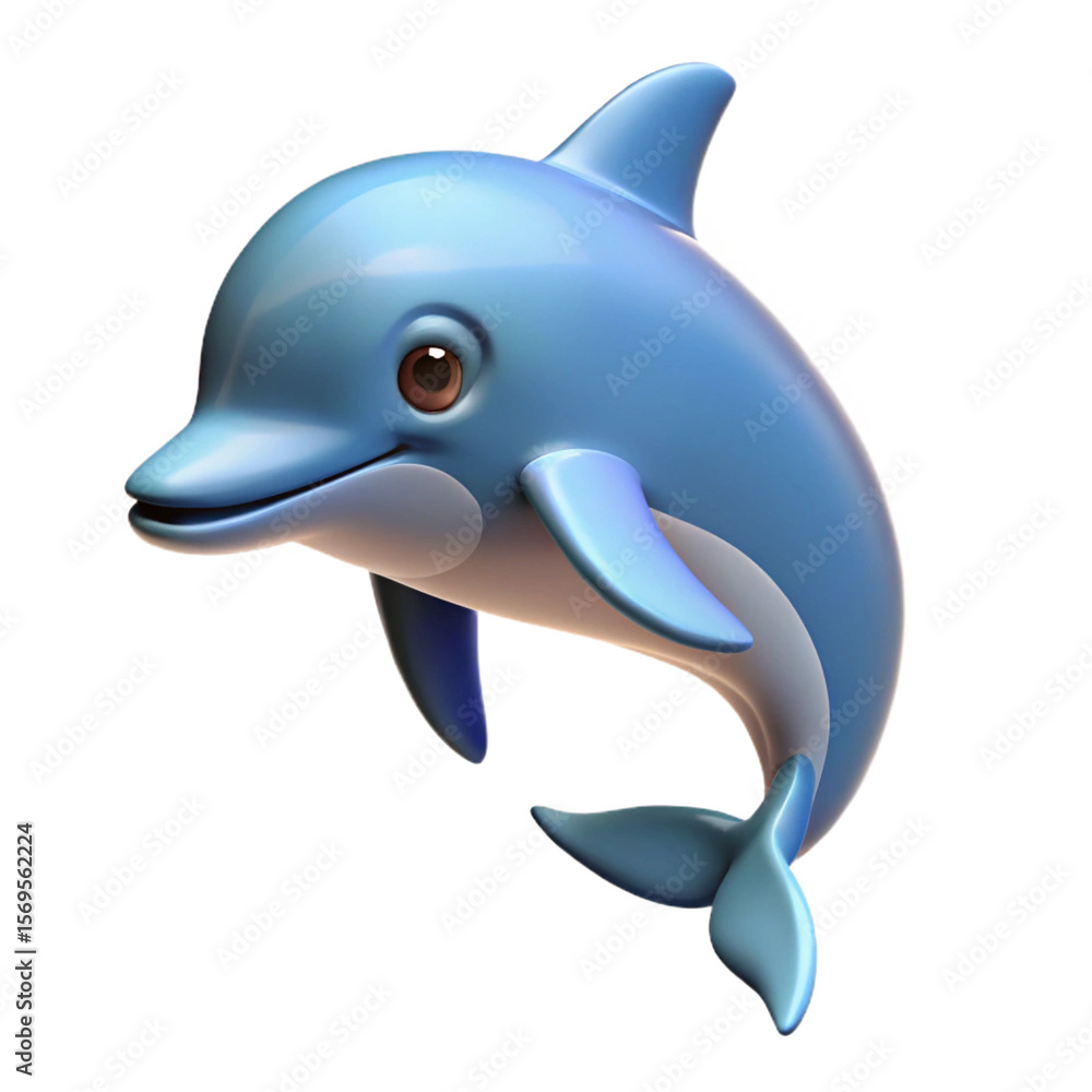 Naklejka premium Cute 3D Cartoon Blue Dolphin Isolated - Marine Animal