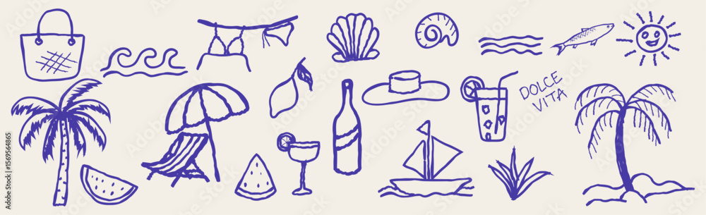 Obraz premium Italian or Greek Summer Hand Drawn Design Illustration.