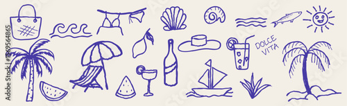 Italian or Greek Summer Hand Drawn Design Illustration.