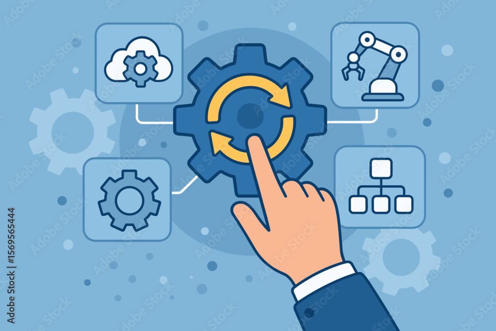 Operations management business process automation concept. RPA robotic process automation. Workflow, flowchart, organization structure. Cloud computing tech. Strategy and planning. Operations management business process automation concept. RPA robotic process automation. Workflow, flowchart, organization structure. Cloud computing tech. Strategy and planning.