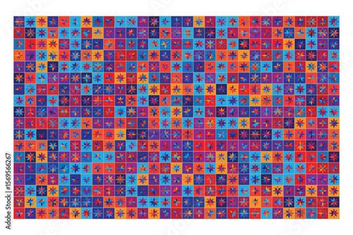 The seamless colorful tile pattern in vector style adds energy and personality to walls or floors, suitable for creative, fun, or expressive spaces.