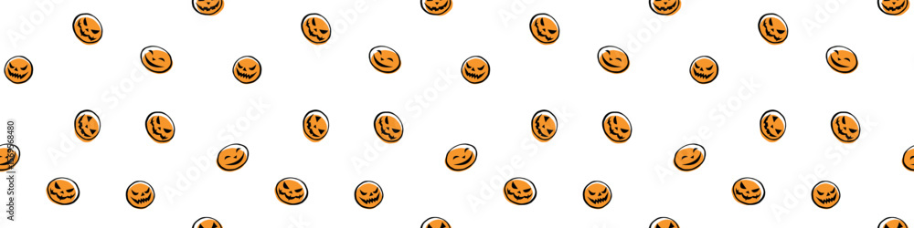 Obraz premium Seamless angry polka dot pattern. Cute stylized Halloween pumpkins, Jack o Lanterns. For wrapping paper, holiday decor, textiles
