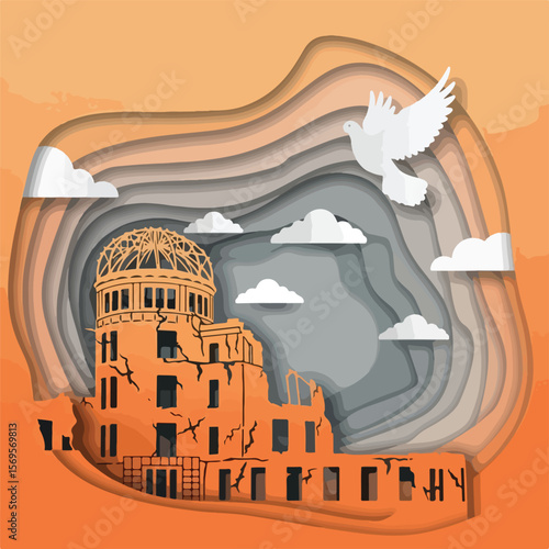 Atomic Bomb Dome Hiroshima Paper Cut Art Depicting Peace and Remembrance