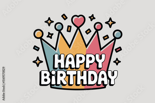 Colorful birthday crown suitable for birthday party decorations, invitations, greeting cards, social media posts, and celebratory designs. Festive and vibrant.
