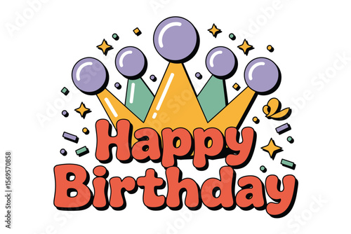 Colorful happy birthday crown design suitable for birthday party invitations, decorations, greeting cards, childrens party themes, and digital designs.