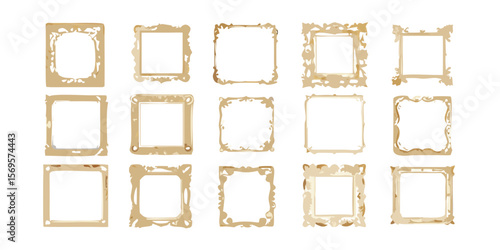 Collection of golden vintage frames for photos and pictures vector illustration