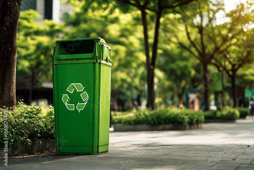 Wallpaper Mural Filming a green recycling bin at the park entrance. Generative AI
 Torontodigital.ca