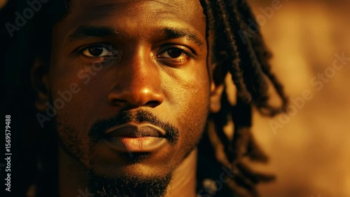 Young african american man with dreadlocks gazing at camera