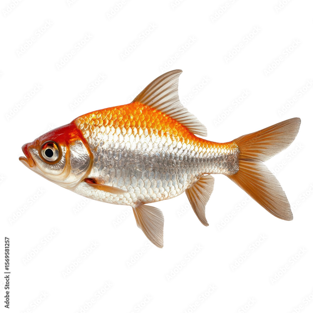 Graceful goldfish swimming elegantly with vibrant orange and shimmering silver scales in a clear aquatic environment transparent background Graceful goldfish swimming elegantly with vibrant orange and shimmering silver scales in a clear aquatic environment transparent background