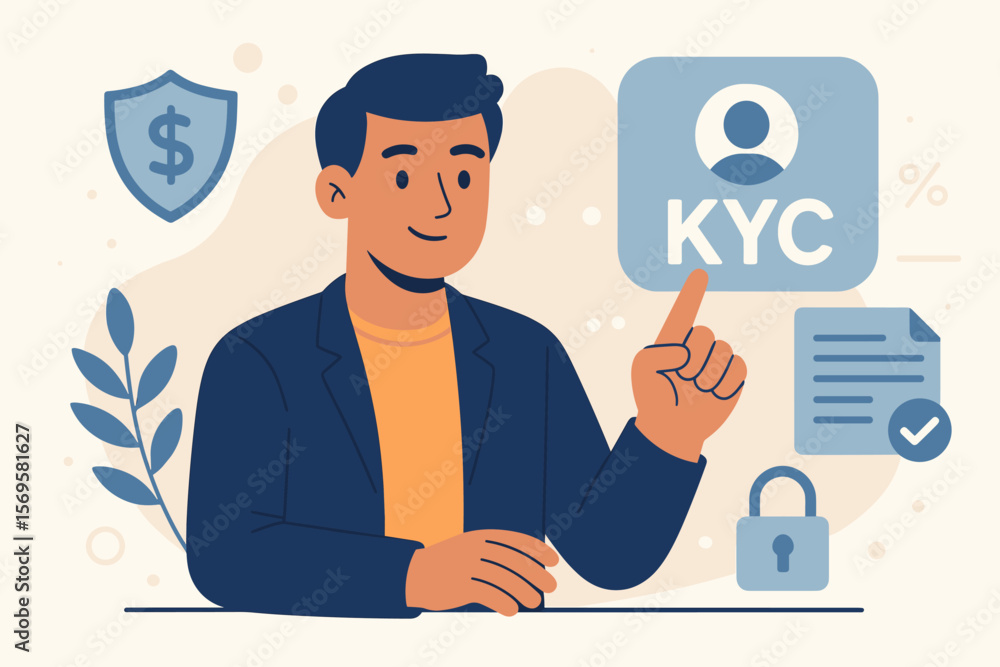 KYC know your customer concept business identity verification. Financial security, access personal financial data, compliance, authentication, secure document approval, fintech KYC know your customer concept business identity verification. Financial security, access personal financial data, compliance, authentication, secure document approval, fintech