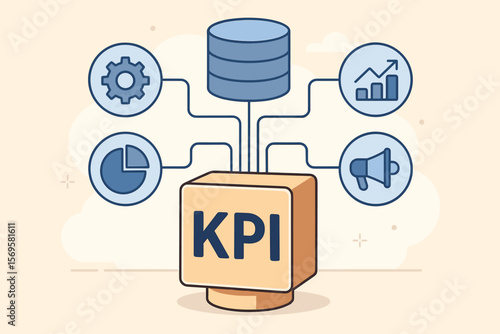 KPI business performance indicators, data management system, metrics analysis, database connection, finance operations sales report, key performance measurement concept