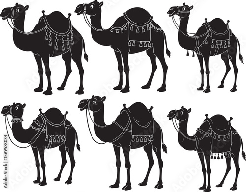 Funny Camel With Saddlery Cartoon Character silhouette
