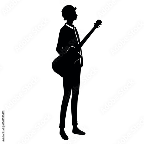 Silhouette of a young man playing an acoustic guitar