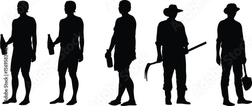 Farmers and gardeners silhouette vector set collection. Farmer, caw, male farmer