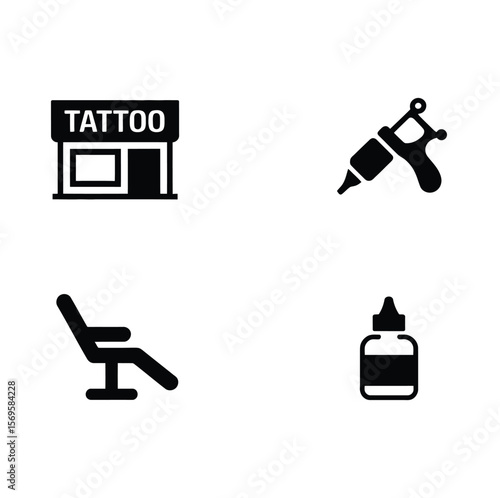 Tattoo parlor icons set, simple style Pro Vector