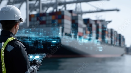 Futuristic Port Logistics with Digital Technology and Container Ship