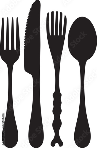 Fork knife wavy fork spoon silhouette cutlery silverware