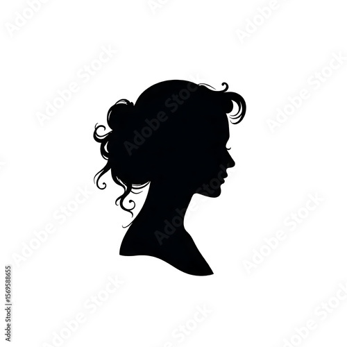  black and white silhouette vector icon of a romantic cameo design with vintage charm on a white background.