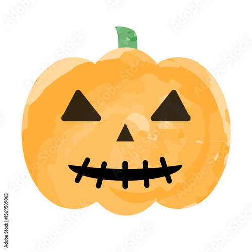 水彩風ジャック・オ・ランタン　真顔