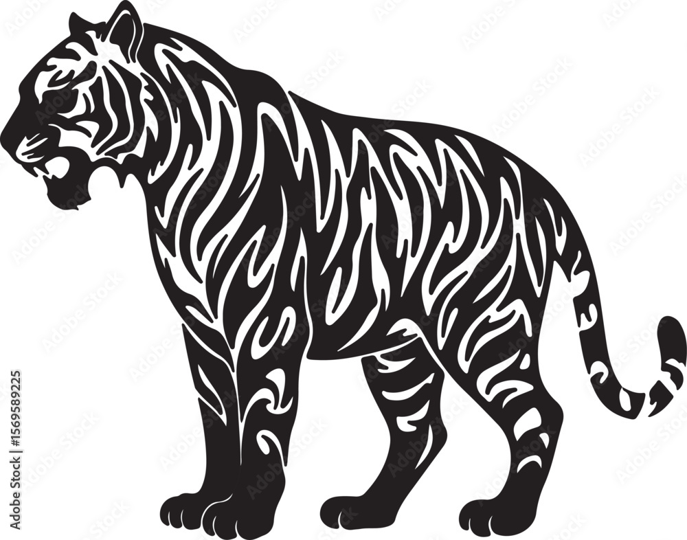 Obraz premium Zebra illustration in high-contrast black and white with ornate swirling tribal patterns on a clean white background for graphic design use