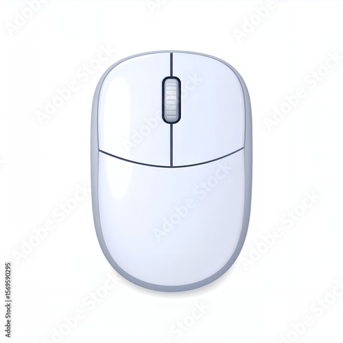 A top-down view of a modern white computer mouse featuring a scroll wheel and two distinct click areas, set against a clean white background.