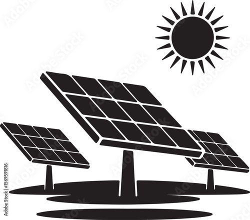 Solar panels and sun silhouette energy renewable energy