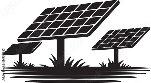 Solar panels in a field silhouette renewable energy electricity