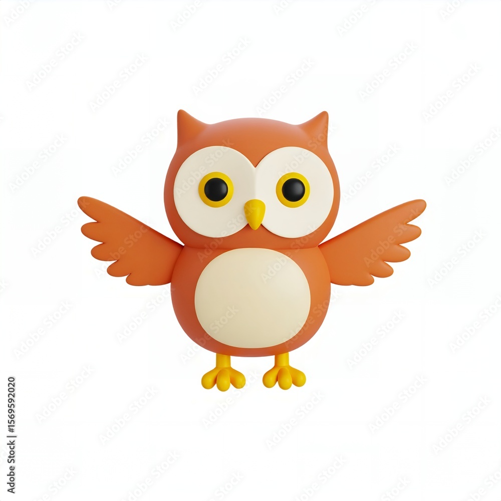 Adorable cartoon owl with outstretched wings and a friendly expression, rendered in a vibrant orange color scheme, isolated on a clean white background. Adorable cartoon owl with outstretched wings and a friendly expression, rendered in a vibrant orange color scheme, isolated on a clean white background.