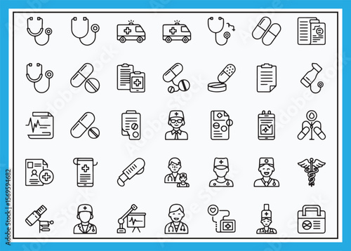 Medical Icons Set  Line Style Healthcare and Hospital Symbols