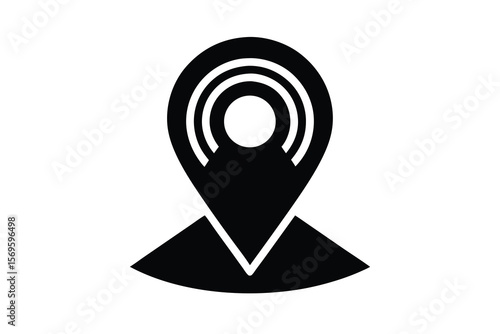 Location Pin with Signal Waves Black and White Icon