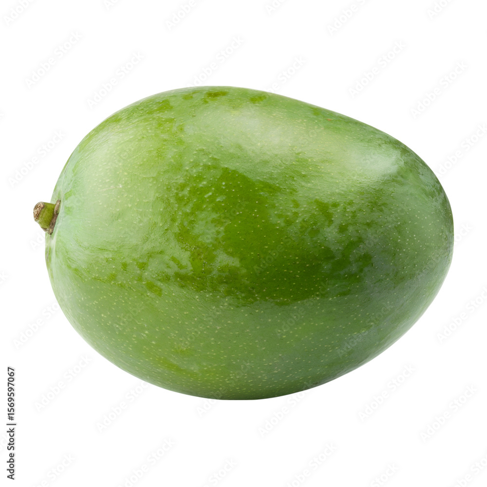 A single green mango sits isolated on transparent background A single green mango sits isolated on transparent background