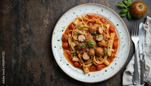Delicious pasta dishes, like spaghetti with savory tomato sauce and fresh vegetables, make for a healthy and satisfying dinner
