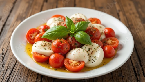 Fresh and healthy tomato mozzarella salad with basil
