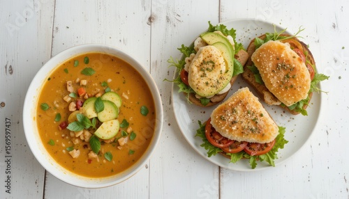 A comforting and healthy dinner of chicken and green bean vegetable soup in a bowl with bread