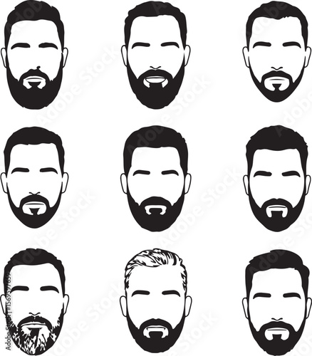 Black and white portraits of men with various beard styles faces beards