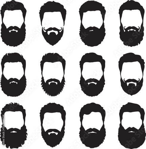 Black silhouette faces with various beard styles beards mustaches