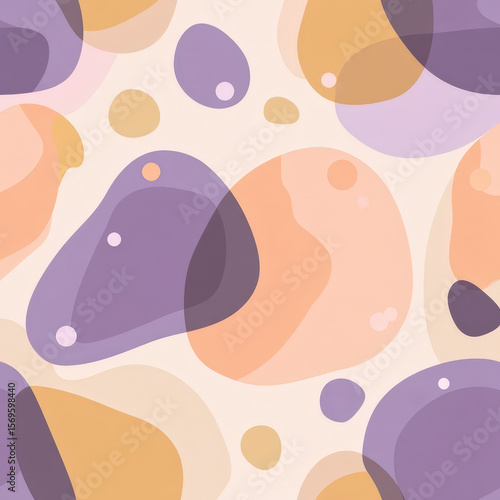 Abstract Seamless Pattern of Floating Colorful Shapes in Soft Pastel Tones Ideal for Backgrounds and Textiles