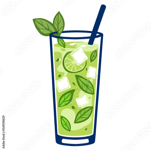 Refreshing mojito cocktail with mint and lime in tall glass  