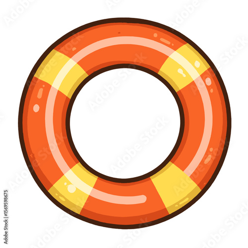 Orange lifebuoy ring with yellow stripes in a flat design  