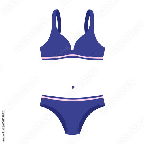 Blue bikini set with bra and briefs in flat design  