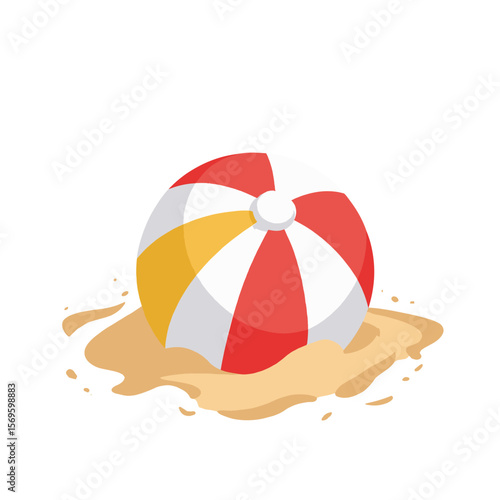 Colorful beach ball on sand for summer fun and playtime  